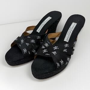 Stubbs & Wootton Black Skull Wedge Sandals